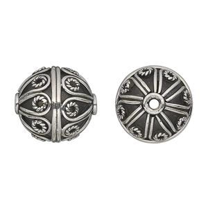 Bead, antiqued sterling silver, 17x16mm round with circles. Sold individually.