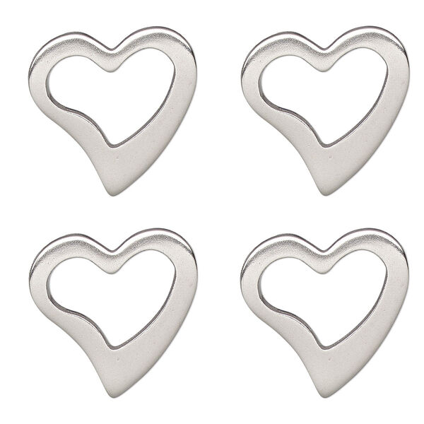 Charm, stainless steel, 15x14.5mm double-sided open heart. Sold per pkg of 4. image number 0