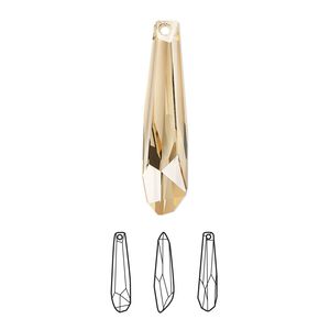 Focal 6pk crystal golden shadow V partially frosted, Swarovski® 56x12mm pendant crystalacite 6017/G