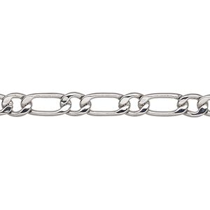 Chain 1pkg1 imitation rhodium-plated long & short, 5mm flat oval, brass 5 foot unfinished