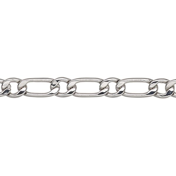 Chain 1pkg1 imitation rhodium-plated long & short, 5mm flat oval, brass 5 foot unfinished image number 0
