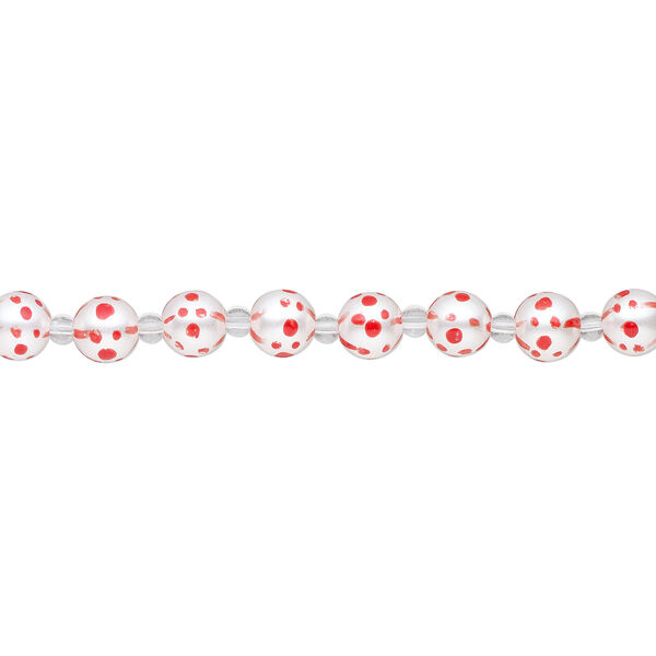 Bead, glass 1pkg8, opaque red and white, 10mm hand-painted round. image number 1