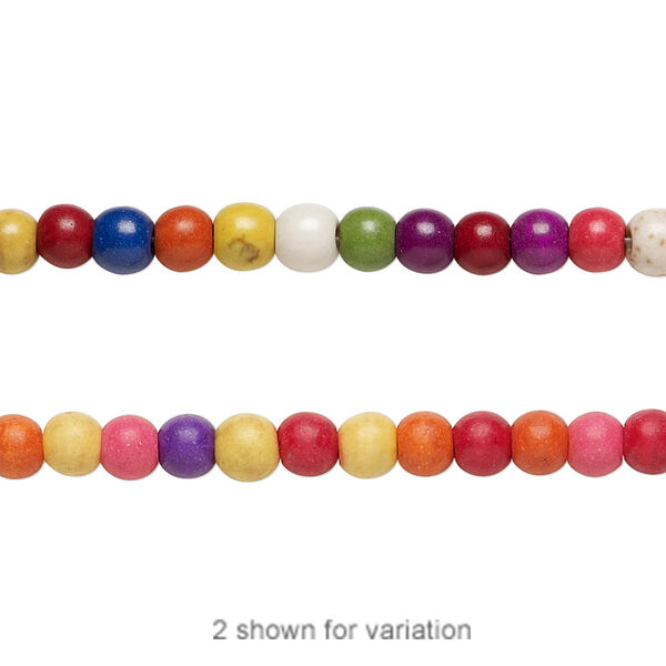 Bead, magnesite (dyed / assembled), multicolored, 4mm round, Mohs hardness 3-1/2 to 4. Sold per 15-1/2" to 16" strand. image number 0