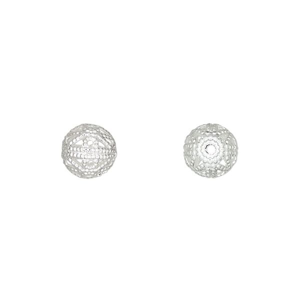 Bead, silver-plated brass, 8mm filigree round. Sold per pkg of 10. image number 0