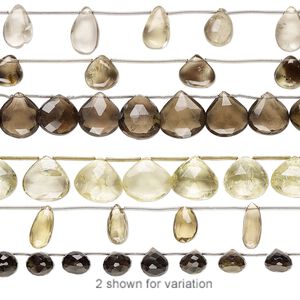 Smoky quartz / lemon quartz / lemon smoky quartz 1pkg3, hand-cut top-drilled faceted teardrop bead 6 inch mix 9x7mm-23x16mm