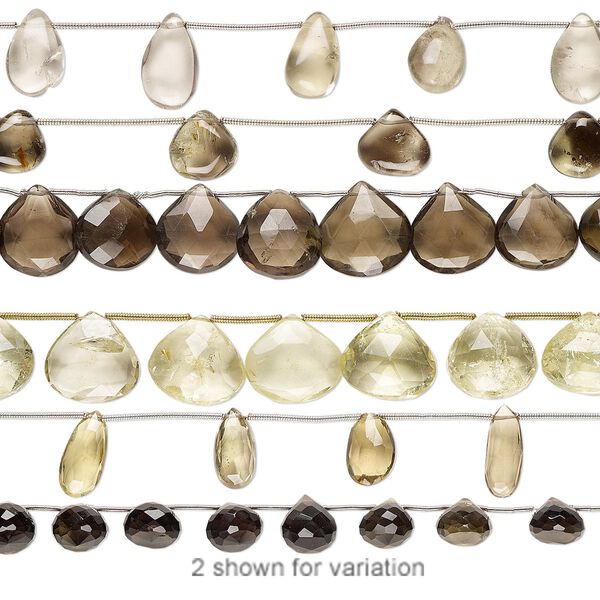 Smoky quartz / lemon quartz / lemon smoky quartz 1pkg3, hand-cut top-drilled faceted teardrop bead 6 inch mix 9x7mm-23x16mm image number 0