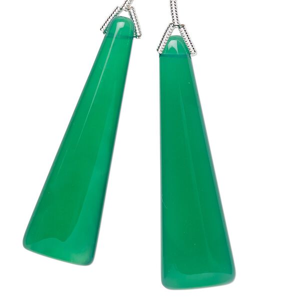 Green onyx 1pkg2, hand-cut top-drilled triangle bead 40x40mm image number 0