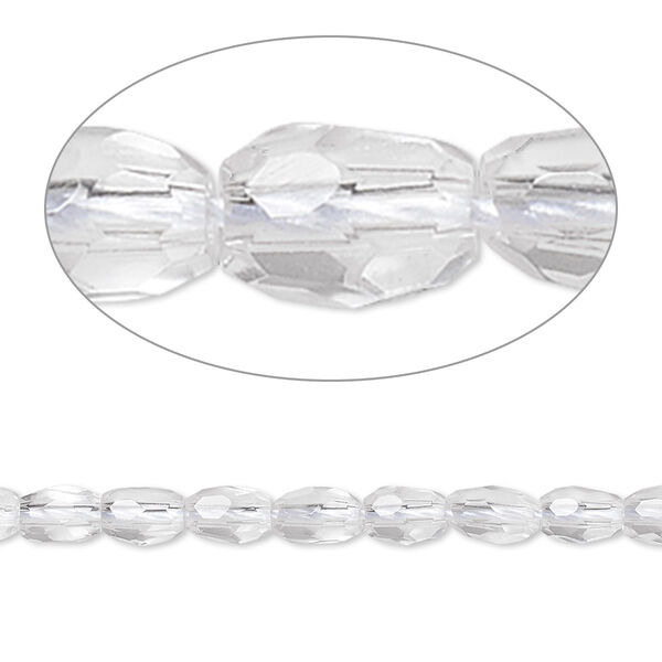 Bead, quartz crystal (natural), 6x4mm faceted oval, A- grade, Mohs hardness 7. Sold per 8-inch strand, approximately 35 beads. image number 0