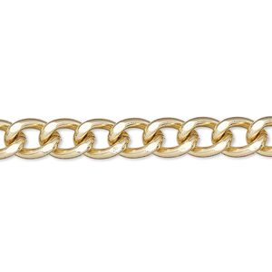 Chain 1pkg1 curb, 7mm flat, gold-finished steel 50 foot unfinished