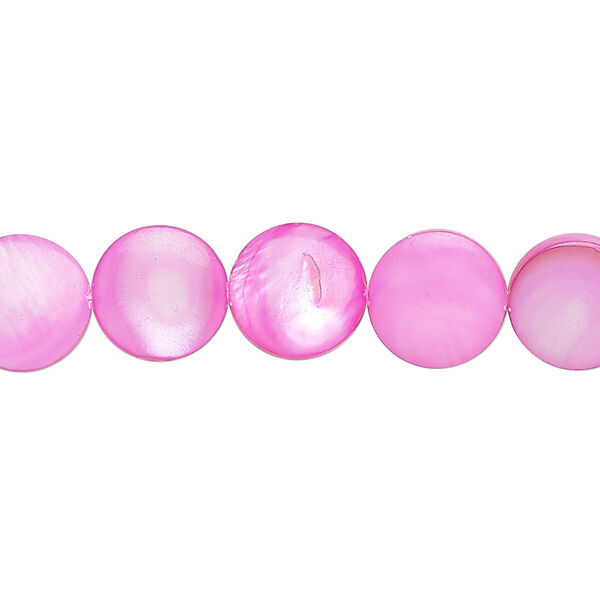 Mother-of-pearl shell 1pkg1, puffed flat round bead 15 inch hot pink 9-11mm image number 0