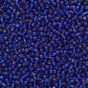 Seed bead, Ming Tree™, glass, pkg/1 pound, #11 round, transparent silver-lined cobalt blue.