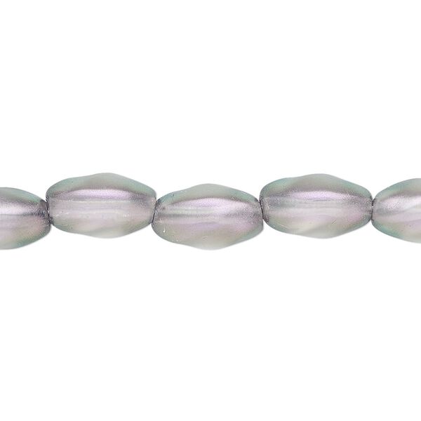 Bead, Czech pressed glass, pearlized silver, 12x7mm twisted oval. Sold per 15-1/2" to 16" strand, approximately 30 beads. image number 0