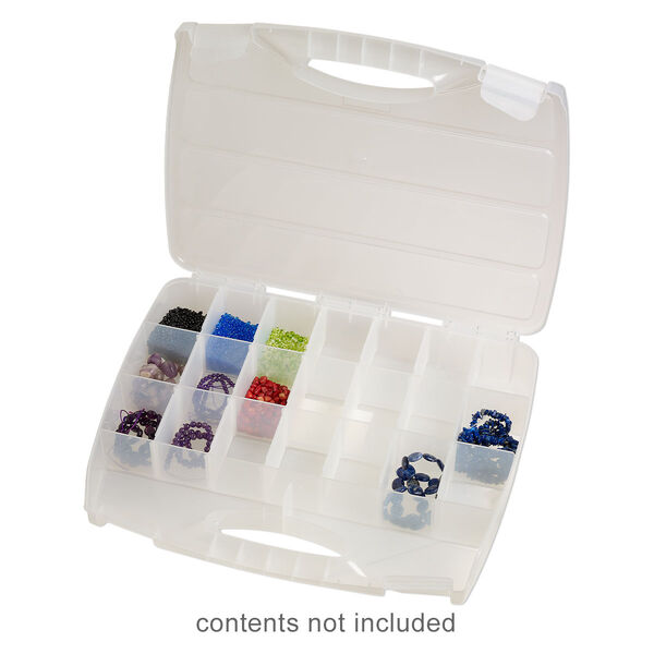Organizer box, plastic, clear, 14-1/2 x 12-1/2 x 2 1/2-inch, 21 compartments. Sold individually. image number 0
