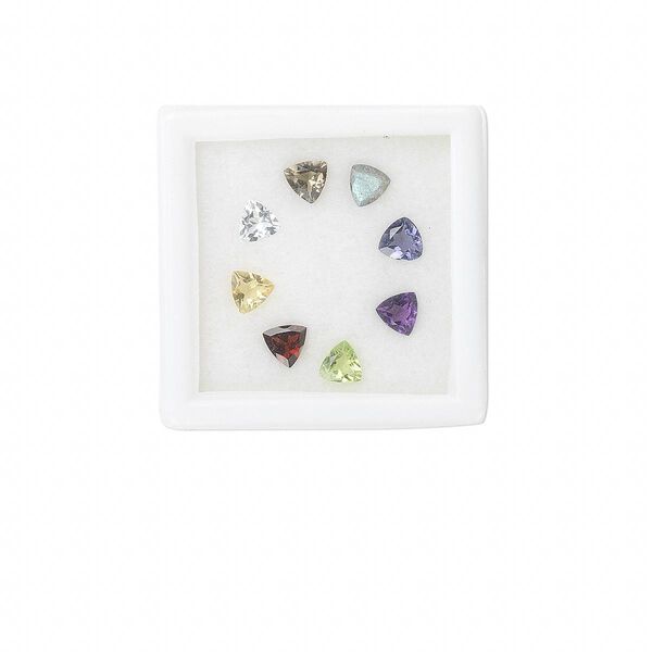 Gem 1pkg1 gemstones, 5mm hand-cut faceted triangle A- grade, set of 8 assortment natural / heated / irradiated mixed colors image number 0