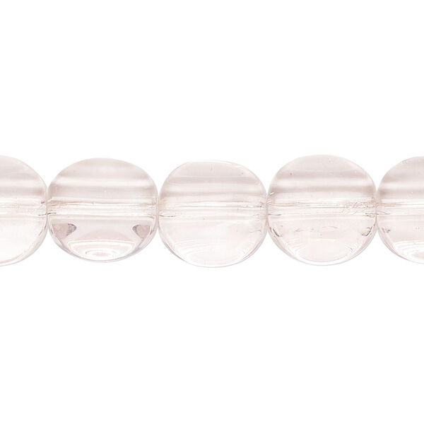Bead, glass, transparent light pink, 12mm beveled flat round. Sold per 13-inch strand, approximately 30 beads. image number 0