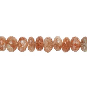 Sunstone 1pkg1, hand-cut faceted rondelle bead natural 8 inch 7x4mm-8x5mm