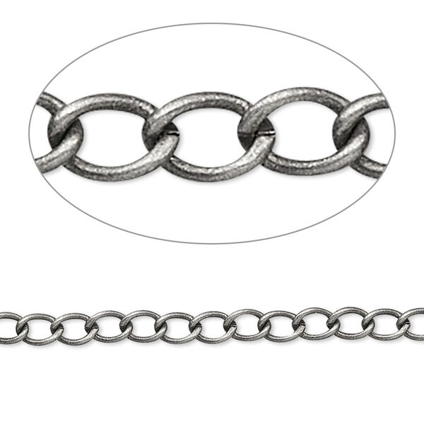 Chain, antique silver-plated brass, 3.5mm curb. Sold per pkg of 5 feet. image number 0