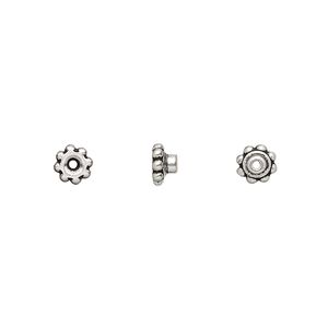 Bead aligner, TierraCast® BeadAligners™, antique silver-plated pewter (tin-based alloy), 5x3mm beaded rondelle with 2.5mm peg. Sold per pkg of 10.