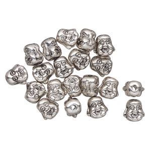 Bead, antique silver-finished "pewter" (zinc-based alloy), 10mm Buddha head. Sold per pkg of 20.