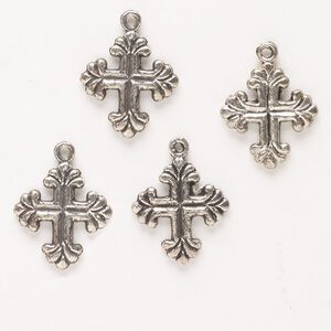 Drop, antique silver-finished "pewter" (zinc-based alloy), 17x16mm double-sided cross. Sold per pkg of 4.