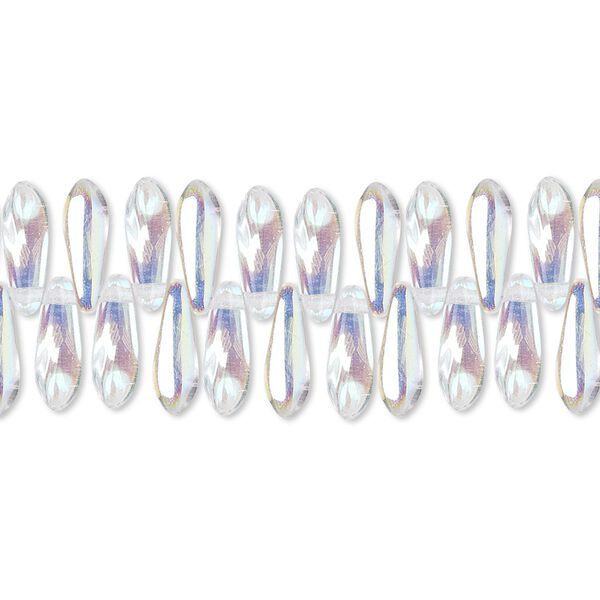 Bead, Czech pressed glass, clear AB, 10x3mm top-drilled dagger. Sold per 15-1/2" to 16" strand, approximately 190-200 beads. image number 0