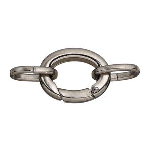 Clasp, self-closing hook, gunmetal-plated brass, 20x16mm with (2) 14x10mm oval jump rings. Sold per pkg of 2.
