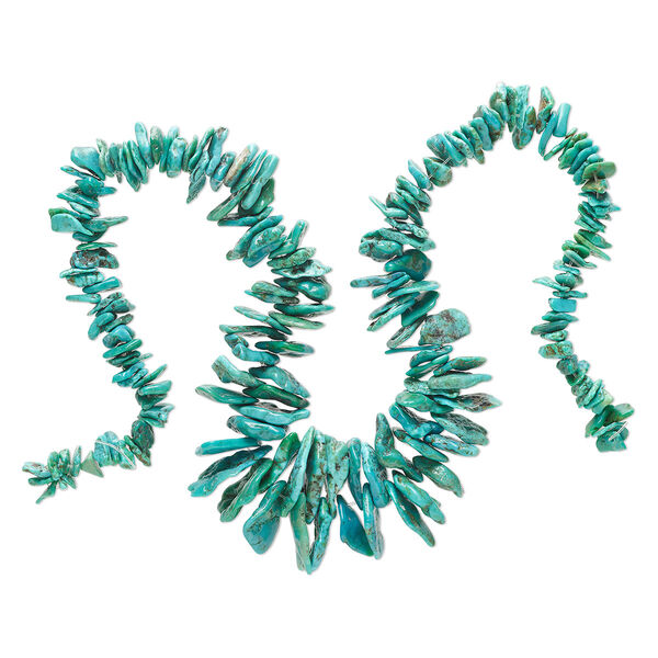 Bead, turquoise (dyed / stabilized), green-brown, small to gigantic graduated chip, B grade, Mohs hardness 5 to 6. Sold per 15-inch strand. image number 0
