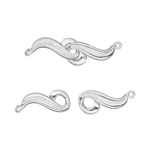 Clasp hook&eye 1pkg1 sterling silver, 24x7mm, 1-strand