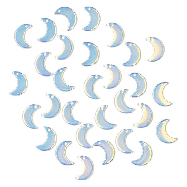 Drop, pressed glass, translucent clear AB, 16 x 12mm pressed moon, top-drilled. Sold per pkg of 30. image number 0