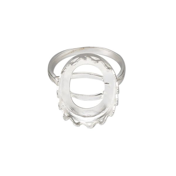 Ring, sterling silver, 20x15mm wide with 18x13mm oval cabochon bezel setting, size 7. Sold individually. image number 0