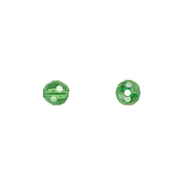 Bead, acrylic, green, 6mm faceted round. Sold per 100-gram pkg, approximately 740-790 beads. image number 0