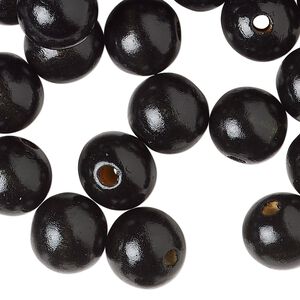 Bead, wood (dyed/waxed), black, 12mm round. Sold per pkg of 250.