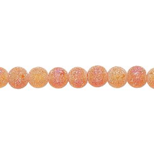 Bead, coated glass, translucent matte orange AB, 5-6mm uneven round. Sold per 15-1/2" to 16" strand.