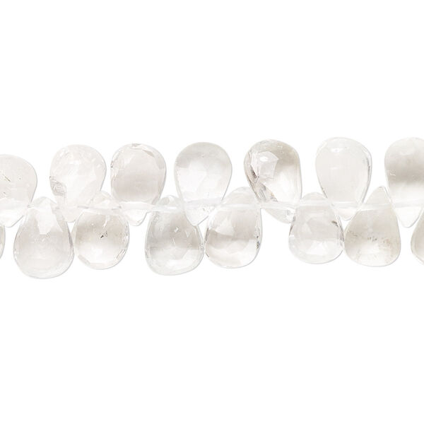 Bead, white topaz (natural), 9x5mm-12x6mm hand-cut top-drilled faceted puffed teardrop with 0.4-1.4mm hole, C+ grade, Mohs hardness 8. Sold per 8-inch strand. image number 0