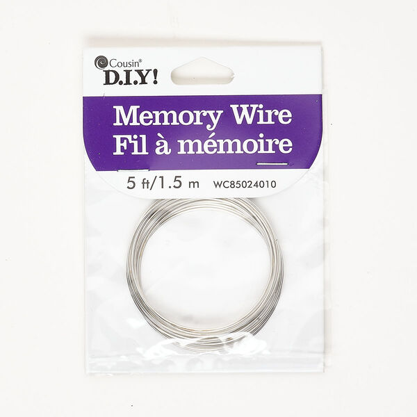 Memory wire, silver-finished steel, 1-3/4 inch bracelet, thick. Sold per pkg of 5 feet, approximately 15 loops. image number 0