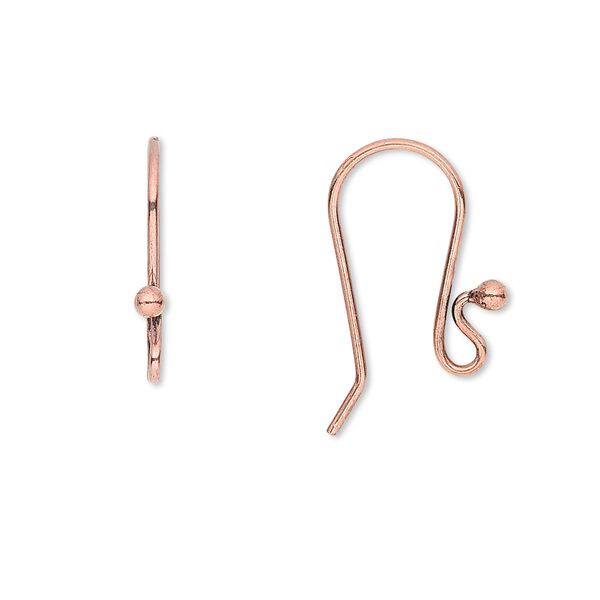 Ear wire, antiqued copper-plated copper, 17mm fishhook with 2mm ball and open loop, 20 gauge. Sold per pkg of 10 pairs. image number 0