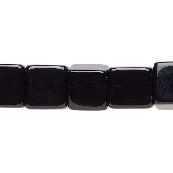 Bead, black onyx (dyed), 10mm cube, B grade, Mohs hardness 6-1/2 to 7. Sold per 15-1/2" to 16" strand. image number 0