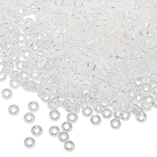 Seed bead, Miyuki, glass, pkg/10g, 3x1.3mm spacer rondelle, translucent AB clear, (SPR3-250). image number 0