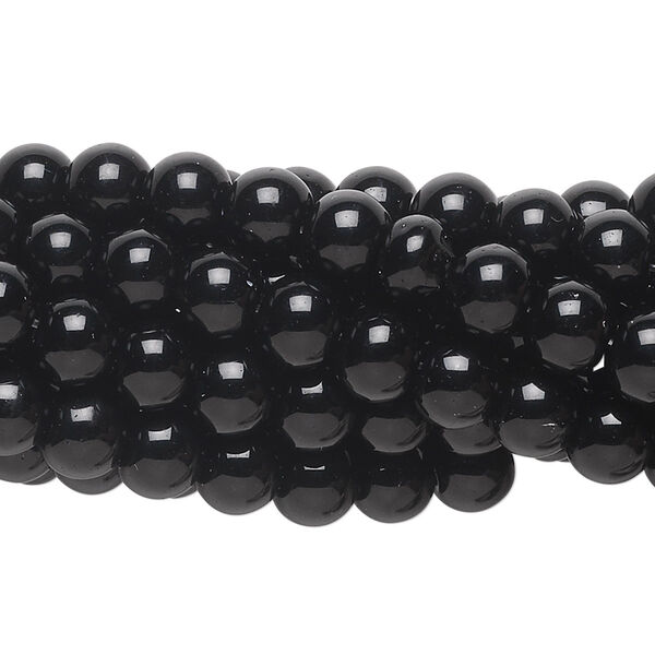 Bead, black obsidian (natural), 6mm round, C grade, Mohs hardness 5 to 5-1/2. Sold per pkg of (10) 15-1/2" to 16" strands. image number 0