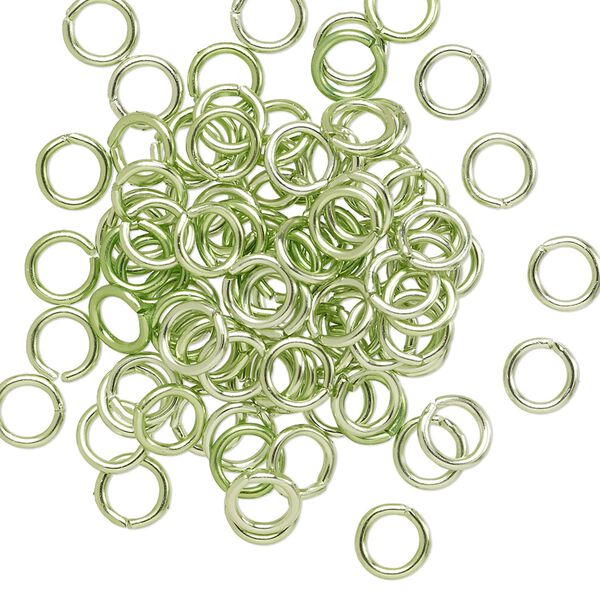 Jump ring, anodized aluminum, green, 5.5mm round, 3.5mm inside diameter, 18 gauge. Sold per pkg of 100. image number 0