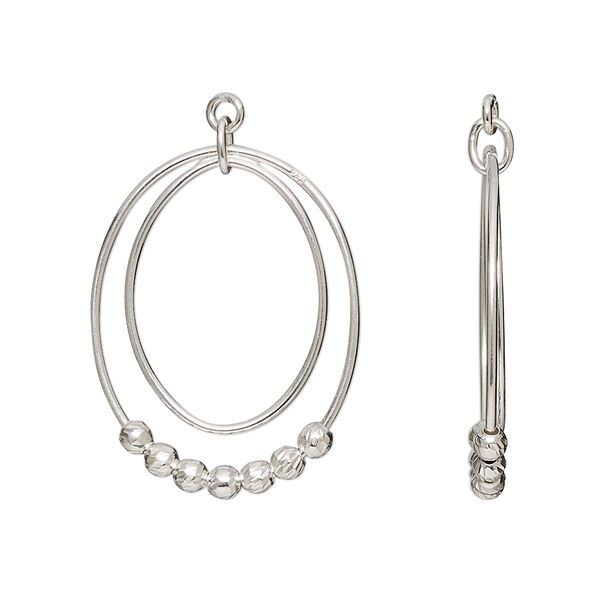 Drop, sterling silver, 25.5x20mm double-sided open double oval with (7) 2.5mm round beads. Sold per pkg of 2. image number 0
