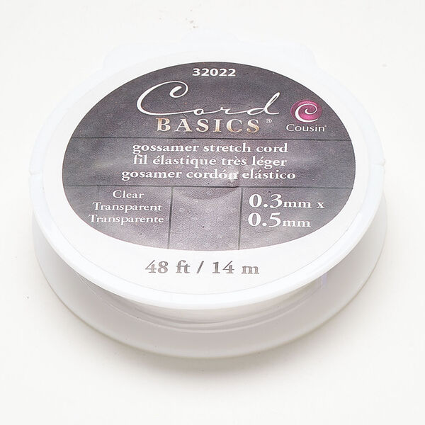 Cord, elastic 1pkg1, clear, 0.5x0.3mm flat, 48-foot section. image number 0