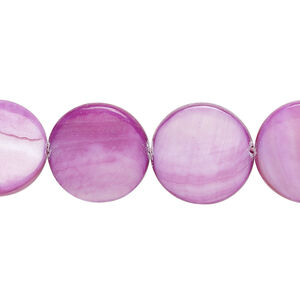 Mother-of-pearl shell 1pkg1, puffed flat round bead 15 inch dark violet 14-15mm