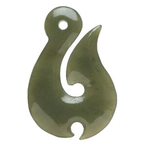 Nephrite jade 1pkg1, hand-cut 2-sided hook focal natural 38x25mm-40x27mm