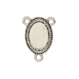 Connector, antique silver-finished "pewter" (zinc-based alloy), 21x15.5mm double-sided oval rosary with double rope design and 16.5x11.5mm non-calibrated oval cabochon glue-in setting. Sold per pkg of 4.