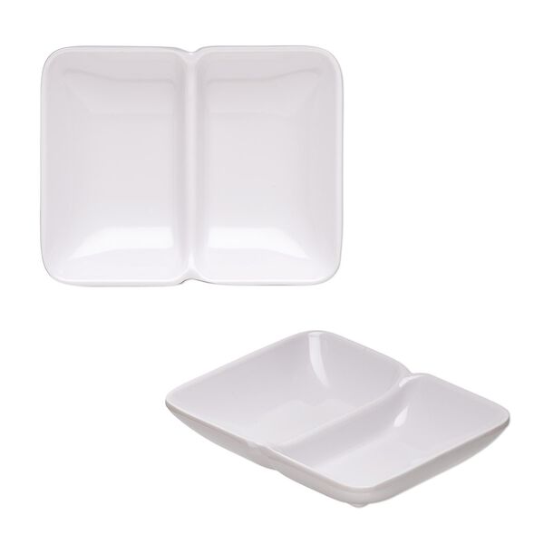 Tray, acrylic, white, 3-3/4 x 3 x 3/4 inch rectangle with 2 compartments. Sold individually. image number 0
