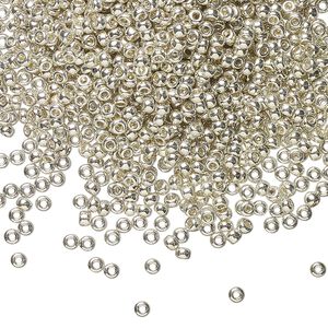 Seed bead, Miyuki, glass, pkg/250g, #11 rocaille, opaque galvanized silver, (RR-181).
