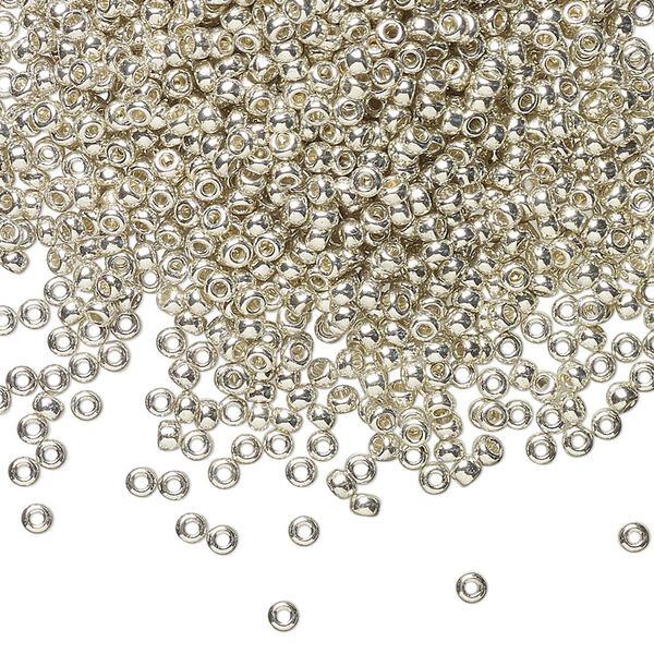 Seed bead, Miyuki, glass, pkg/250g, #11 rocaille, opaque galvanized silver, (RR-181). image number 0