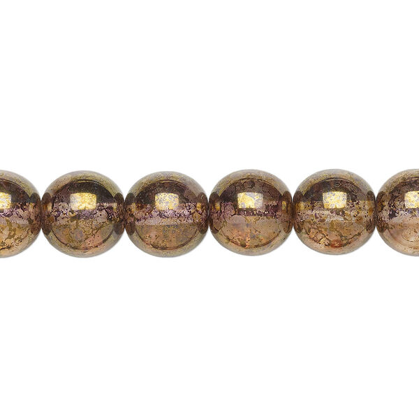 Bead, Czech glass druk, translucent copper luster, 10mm round. Sold per 15-1/2" to 16" strand. image number 0