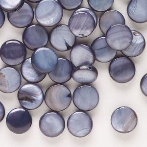 Bead, mother-of-pearl shell (dyed), blue steel, 8mm flat round, Mohs hardness 3-1/2. Sold per pkg of 50.